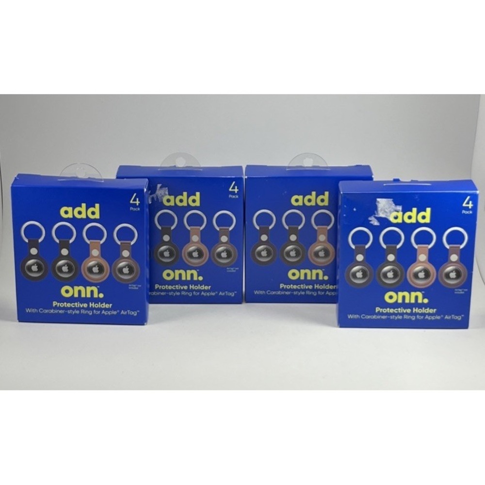 ONN Apple Airtag Protective Holder With Carabiner Ring 4 Pack 4 Boxes